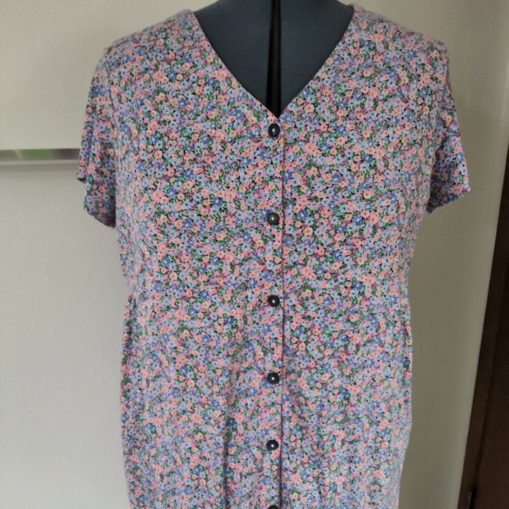 J. Jill Floral Print Button-Front Comfy Dress XL Petite